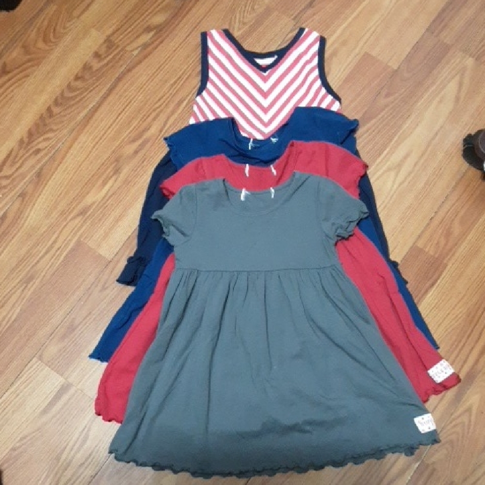RUFFLES Girls' & FLOWER SAK Dress Bundle - Red, Blue, Gray ( BUNDLE of 4)